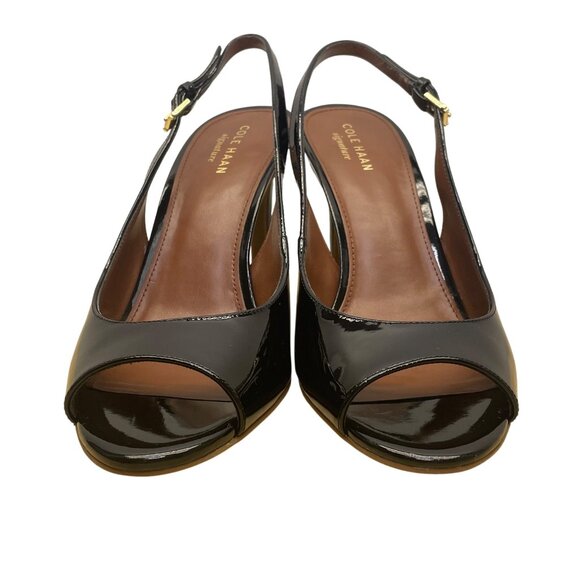 Cole Haan Womens Black Patent Leather Peep-Toe Juliana Slingback Heels Size 7B - Picture 2 of 11